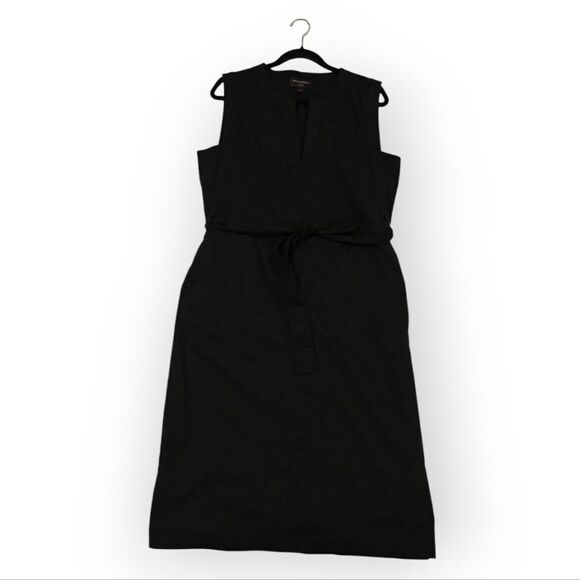 Banana Republic Linen Cotton Blend Black Sheath Midi Dress V-neck Sleeveless L - Picture 4 of 9